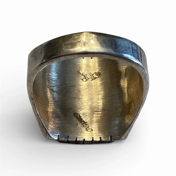 Vintage Navaho silver & 12 stone men’s ring handcrafted signed Ray Jack. Size 12